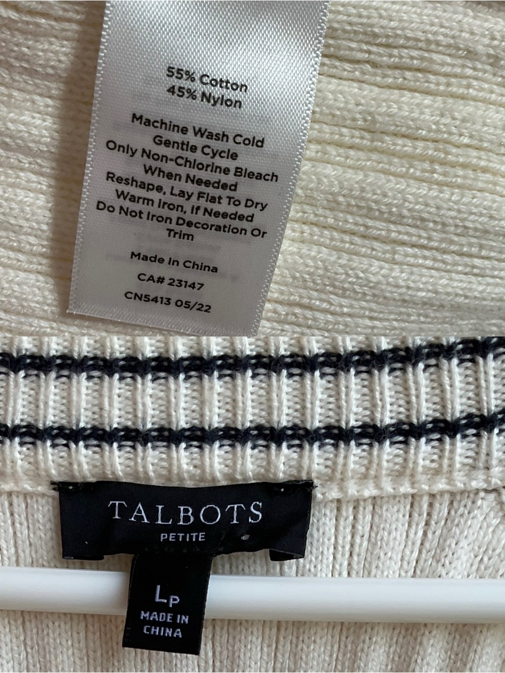 Talbots Ivory Pearl Button V-Neck cardigan W/ Black Stripe Trim SZ LP - Picture 16 of 16
